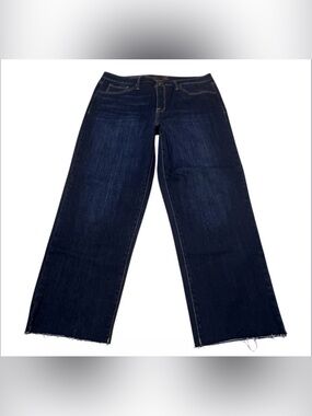Seven7 High Rise Tower Straight Cropped Fray Cuffs Stretch Blue Jeans Womens 16